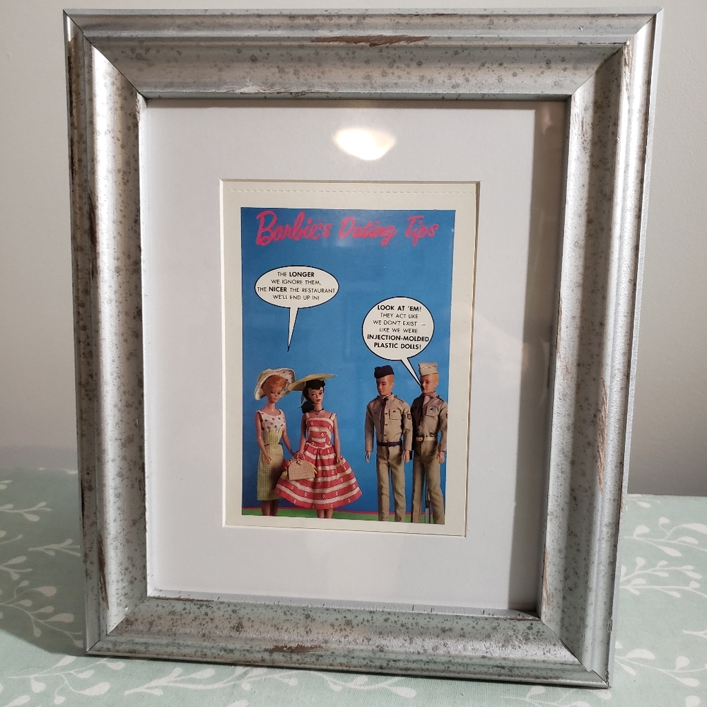 2/$39 Barbie 1990 postcard in a silver shabby chic wood frame.